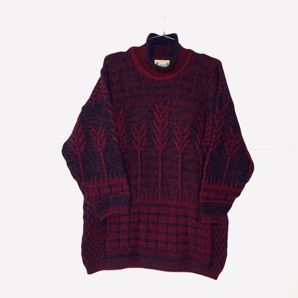 Vintage Sweaters - Vintage CARRAIG DONN THICK WARM  WOOL OVERSIZED RED BLUE KNIT CABLE SWEA…